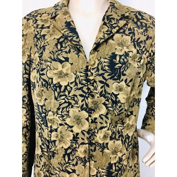 Vintage 80s 90s Floral Black Brown Button-Up Business Blazer Jacket Size 14 - Picture 6 of 8